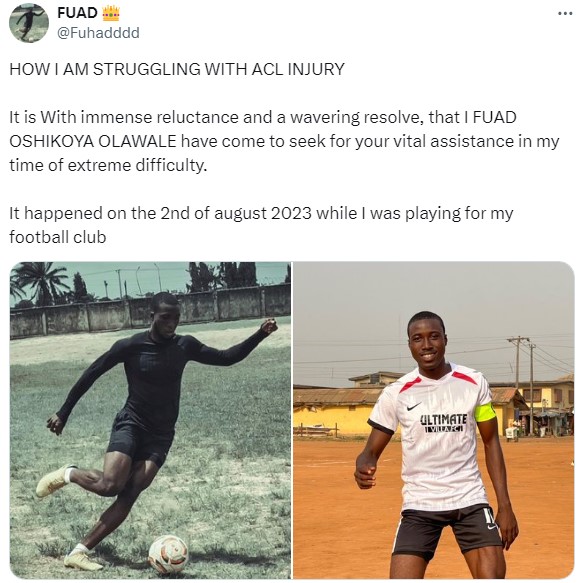 Danny Walter donates N1million to footballer in need of ACL surgery