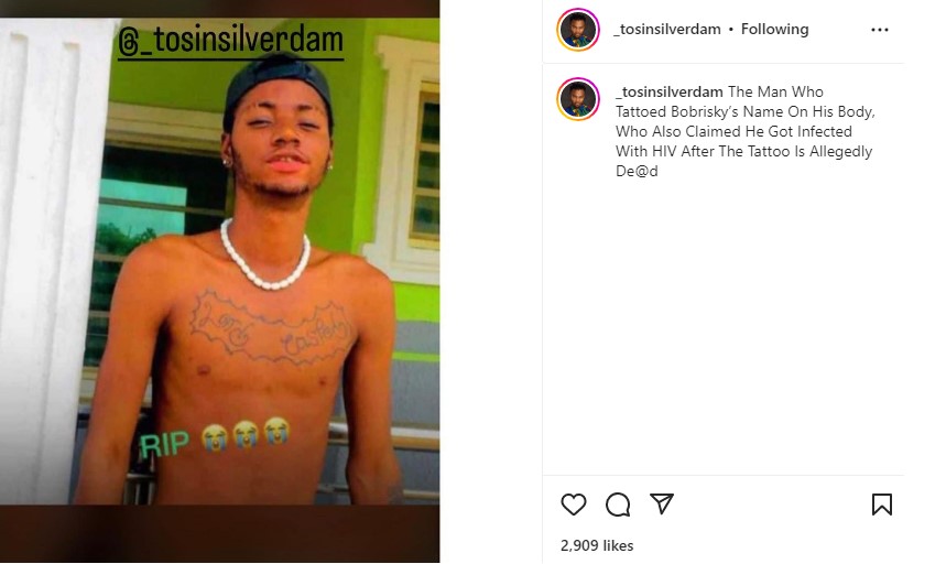Man who fell sick after getting tattoo of Bobrisky is reportedly dead - bobrisky lord caster dead