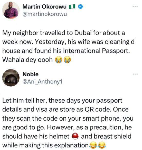 Wife finds husband’s passport while cleaning after making her believe he traveled to Dubai