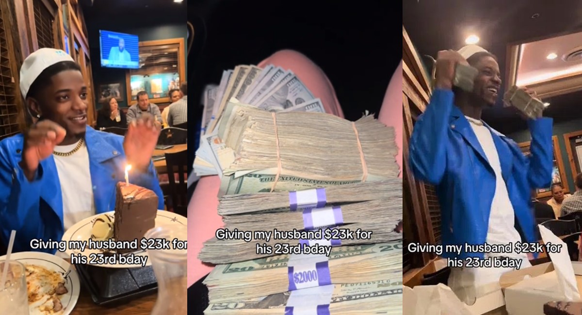 Lady gifts her husband $23,000 cash on his 23rd birthday (Video)
