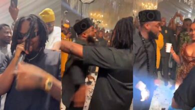 Moment Davido screamed as Olamide appeared at his wedding