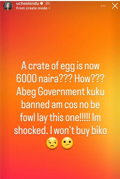 Actress Uche Elendu laments over price of crate of eggs