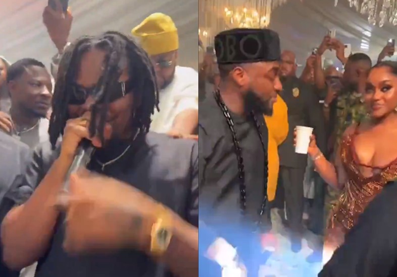 Moment Davido screamed as Olamide appeared at his wedding