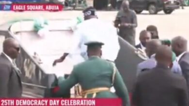 Moment Tinubu slipped and fell while boarding Presidential Parade Vehicle